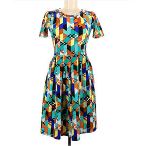 LuLaRoe GEOMETRIC Skater Dress - Multicolored Knee Length Dress